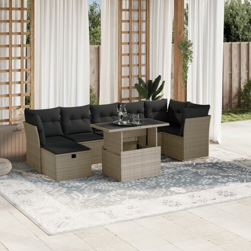 vidaXL 8-dijelni set vrtnih sofa od poliratana s jastucima svjetlosivi Cijene