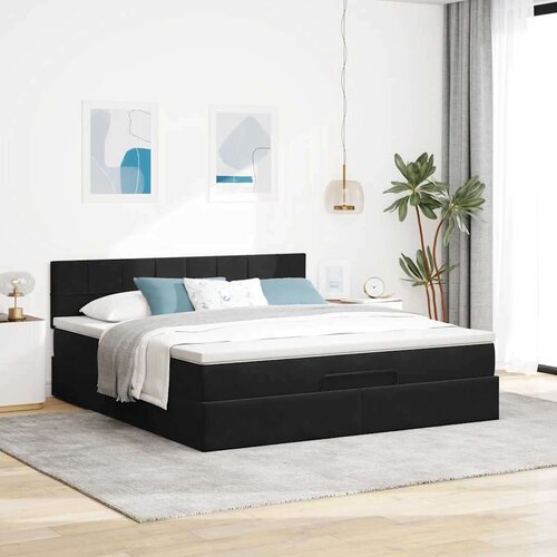  Otomanski krevet s madracem crni 160x200 cm bar&amp;scaron;unasti Slike