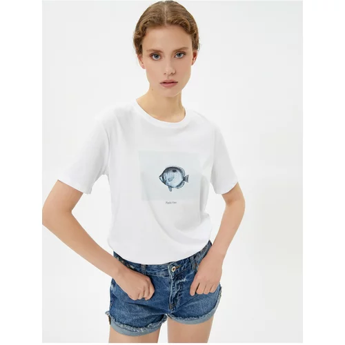 Koton Şahika Ercümen X Cotton - Fish Printed Cotton T-Shirt.