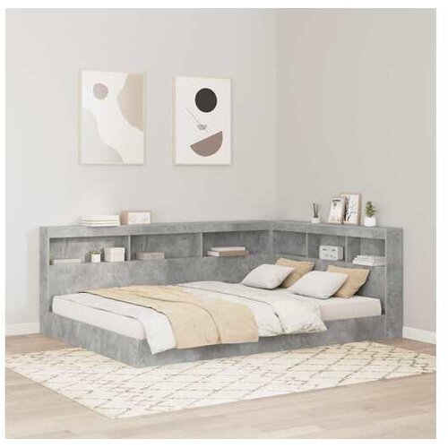 VidaXL postelja s knjižno omaro, konstruiran les, betonsko siva, 177,5&amp;times;217,5&amp;times;76,5 cm Slike