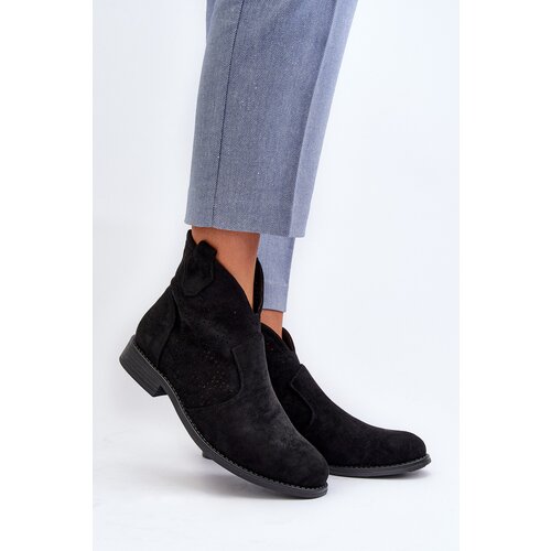 S. BARSKI Women's Black Flat Heel Cutout Ankle Boots S.Barski Cene