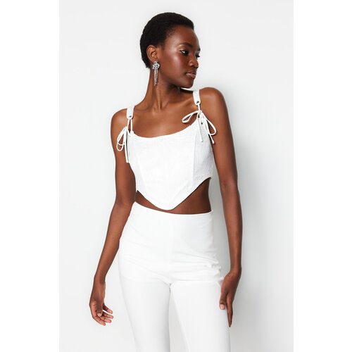 Trendyol Crop Top - Ecru - Plain Slike