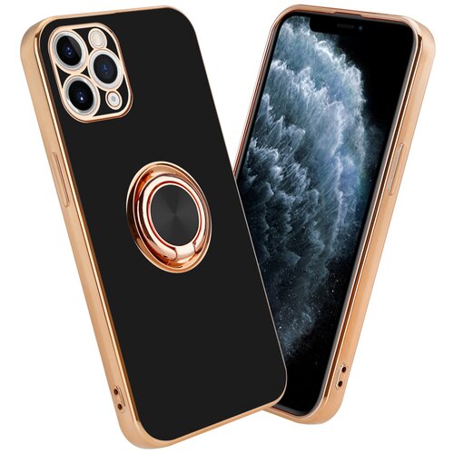 Cadorabo Ohišje, združljiv z Apple v sijajnem črni barvi - zlato z obročem - zaščitni pokrov iz fleksibilnega silikona TPU, z zaščito pred kamero in držalom magnetnega avtomobila, (20603851) Cene