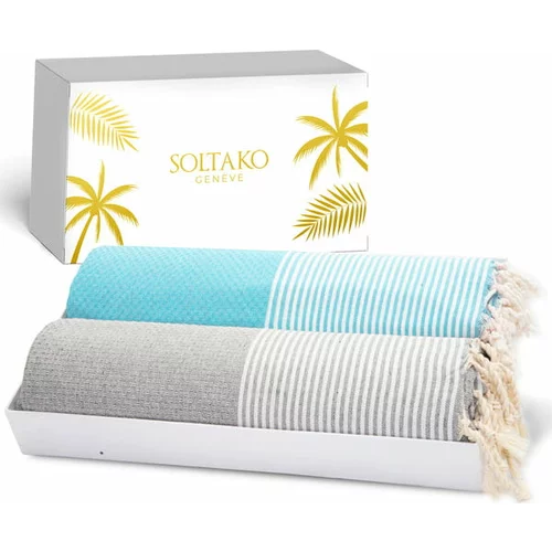  SANTORINI 2-delni set premium brisač za plažo - Vodno modra in pastelno siva