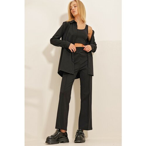 Trend Alaçatı Stili Women's Black Shirt, Crop Blouse And Grassy Pants 3-Pack Set Cene