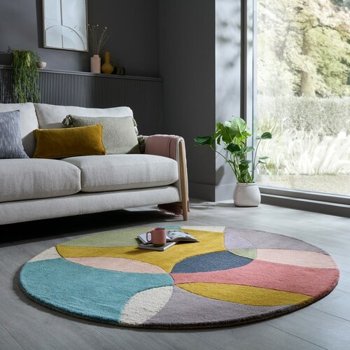 Flair Rugs Ročno tkana volnena okrogla preproga &amp;oslash; 160 cm Glow Multi &amp;ndash; Slike