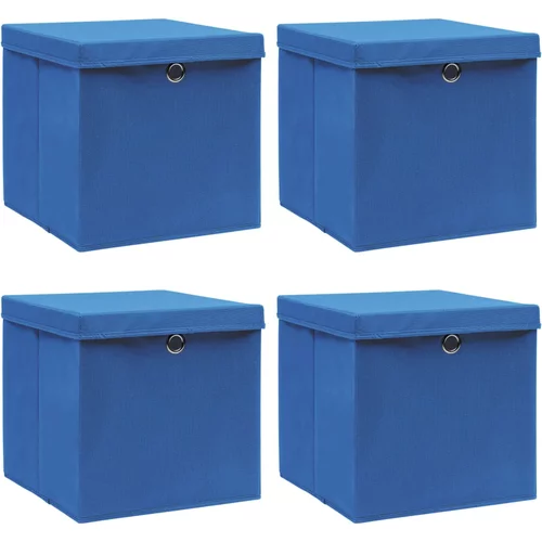 vidaXL Škatle za shranjevanje s pokrovi 4 kosi modre 32x32x32 cm blago