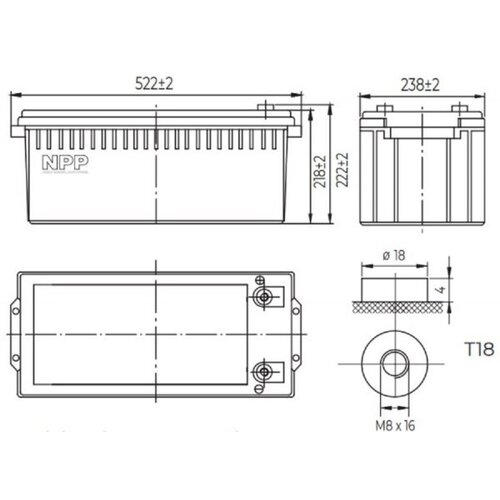 NPP NPG12V-200Ah GEL Baterija za UPS C20=200AH T16 522x238x218x222 Slike
