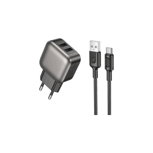  USB punjač sa kablom 1m USB to Type-C BOROFONE BAS51A Absolute dual-port charger set Type-C black Slike