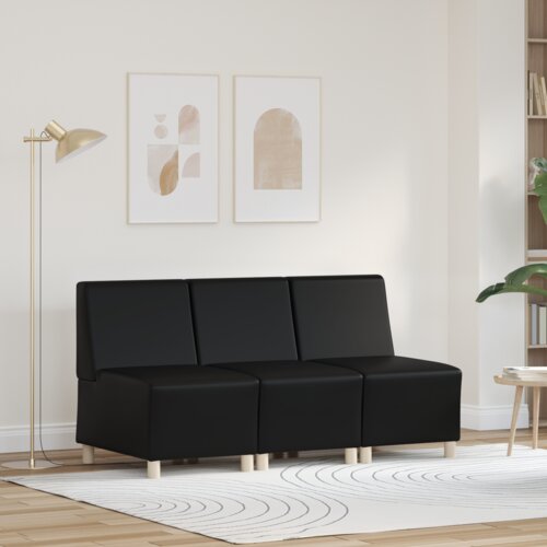 vidaXL Kavčni stoli 3 pcs Črna 55 x 74 x 82 cm Umetna koža Cene