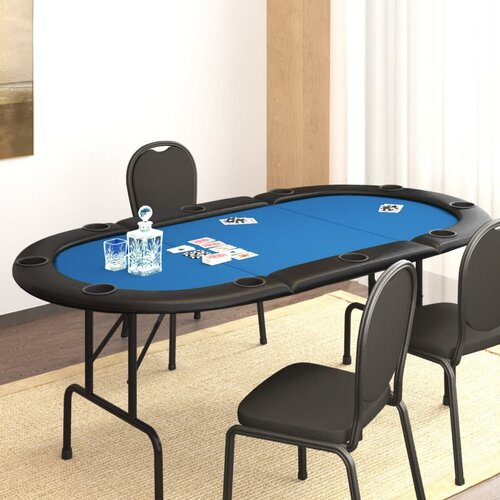 VidaXL Zložljiva poker miza za 10 igralcev modra 206x106x75 cm Slike