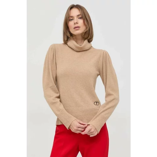 Twin Set Vuneni pulover za žene, boja: bež, lagani, s dolčevitom