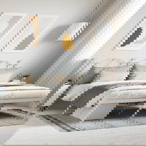 VidaXL Kovinski posteljni okvir z vzglavjem bel 183x213 cm Slike