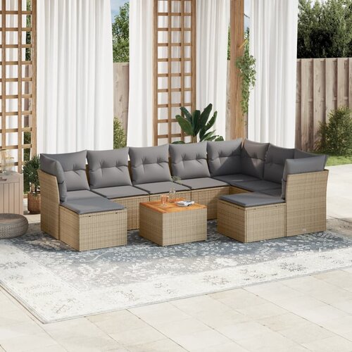 vidaXL 10-dijelni set vrtnih sofa s jastucima bež od poliratana Cijene