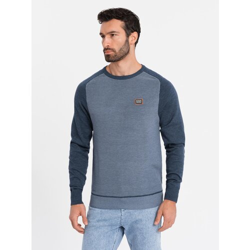 Ombre Knitted men&amp;#039;s RELAXED FIT sweater with patterns - navy blue Slike