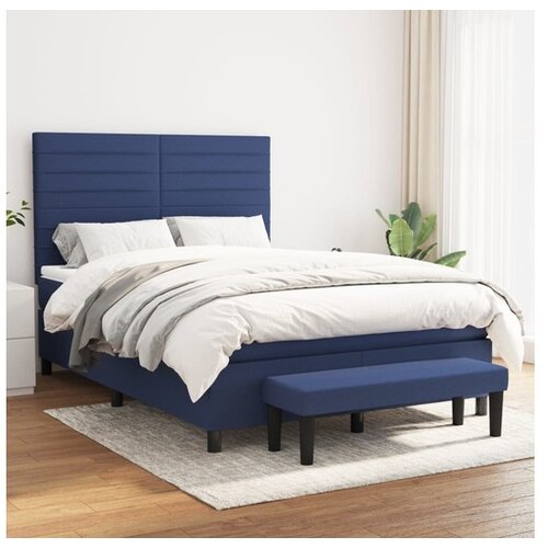 vidaXL Box spring postelja z vzmetnico moder 140x190 cm blago Cene