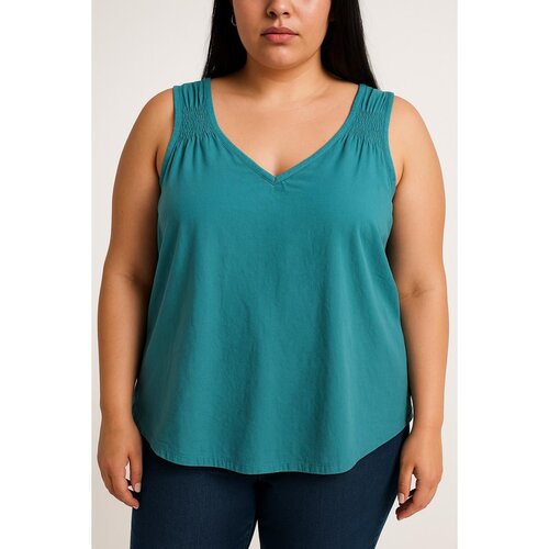 Fenzy Plus Size Bombažen Top, Petrol Cene