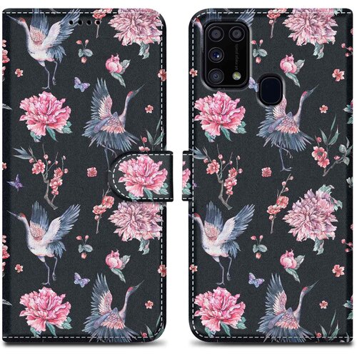 Cadorabo Ohi&scaron;je, združljiv s Samsungom - Design Crane & Flowers &scaron;t. 9 - Za&scaron;čitni pokrov z magnetnim zapiranjem, funkcijo stojala in režo za kartico, (20694831) Cene