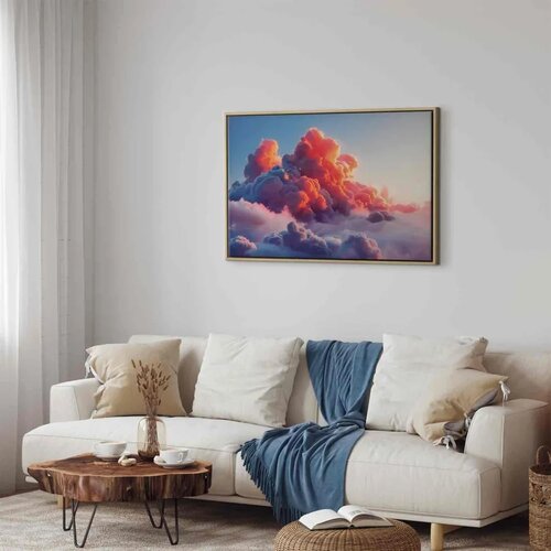  Slika - Twilight Spectacle: Clouds in Shades of Pink and Violet 120x80 U prirodnom drvenom okviru Slike