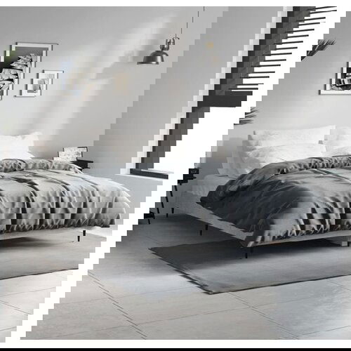 VidaXL Posteljni okvir betonsko siv 135x190 cm inzenirski le Slike