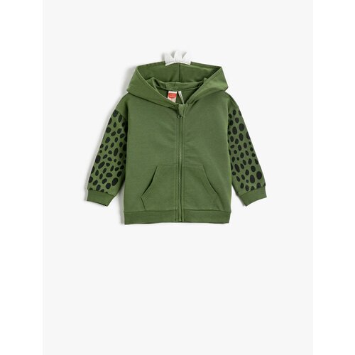 Koton Dinosaur Themed Applique Detailed Zippered Sweatshirt with Printed Pocket Slike