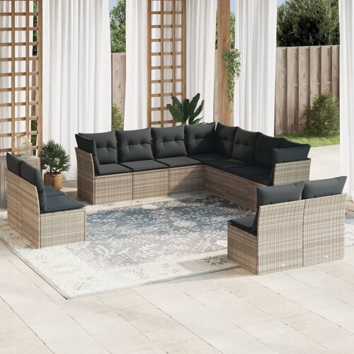 vidaXL 11-dijelni set vrtnih sofa poliratan s jastucima svijetlosivi Cijene