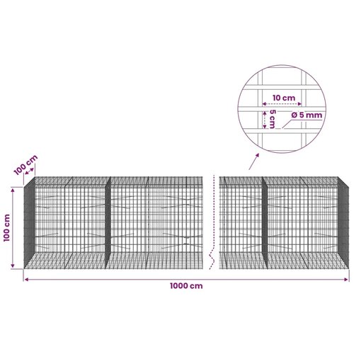  Gabion s žicom debljine 5 mm i mrežom 5x10 cm 1000x100x100 cm - 100 cm 100 cm 1000 cm Slike