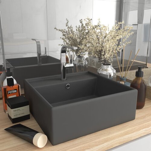 vidaXL Razkošen umivalnik kvadraten mat temno siv 41x41 cm keramika Cene