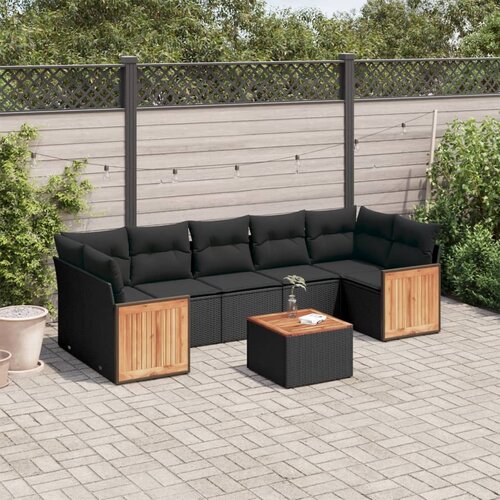 vidaXL 8-dijelni set vrtnih sofa od poliratana s jastucima crni Cijene