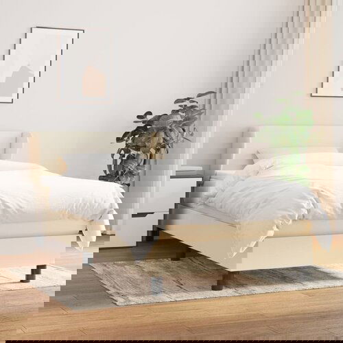 VidaXL Box spring postelja z vzmetnico krem 100x200 cm blago Slike
