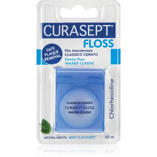 Curasept Dental Floss Waxed Classic voskasta zobna nitka z metinim okusom z antibakterijskim dodatkom 50 m Cene
