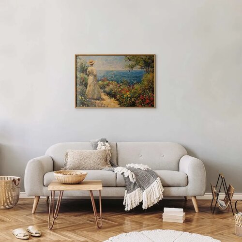  Plakat - Nostalgic impression - a pensive woman contemplating 90x60 Zlatni okvir Slike