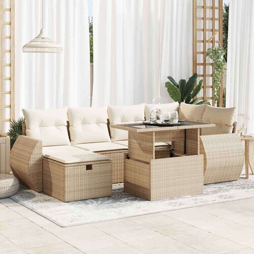 vidaXL 7-dijelni set vrtnih sofa od poliratana s jastucima bež Cijene