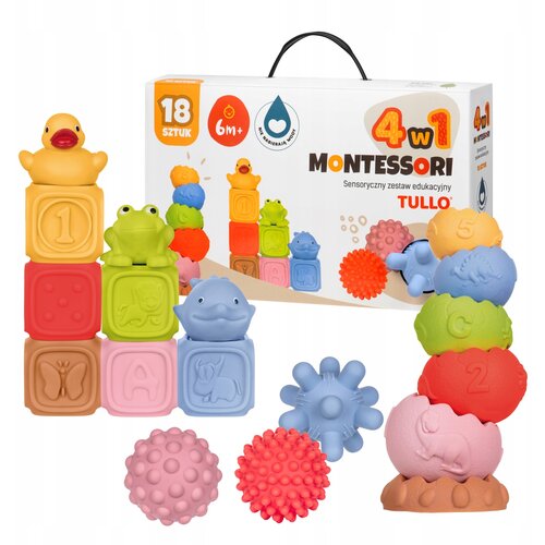 Monkey Gym Senzorični bloki, piramida, žogice - izobraževalni set Montessori 18 kosov., (5000081117) Slike