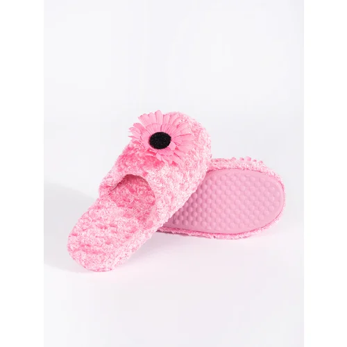 Shelvt Pink children's slippers with a decorative flower