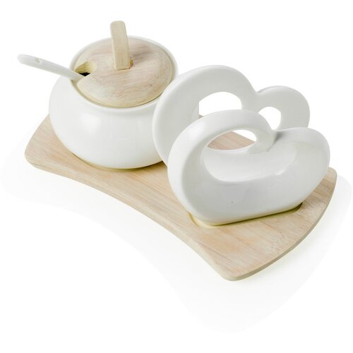 Brandani Posoda za sladkor in držalo za prtičke iz porcelana in bambusa Double Heart Cene