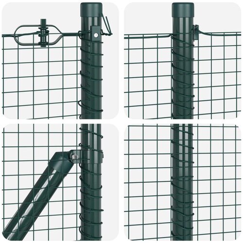 VidaXL varjena žičnata ograja z 7 stebri, Zelena 0.4x10 m, Jeklo Slike