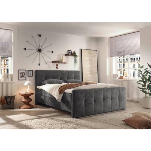 MID.YOU POSTELJA Z VZMETNICO 160 cm x 200 cm , tekstil, leseni material antracit Slike