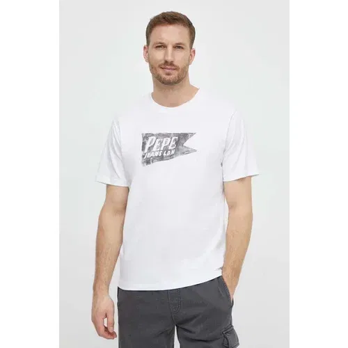 PepeJeans Pamučna majica SINGLE CARDIFF za muškarce, boja: bijela, s tiskom, PM509401