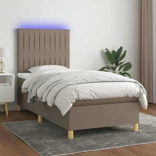  Box spring postelja z vzmetnico LED taupe 100x200 cm blago