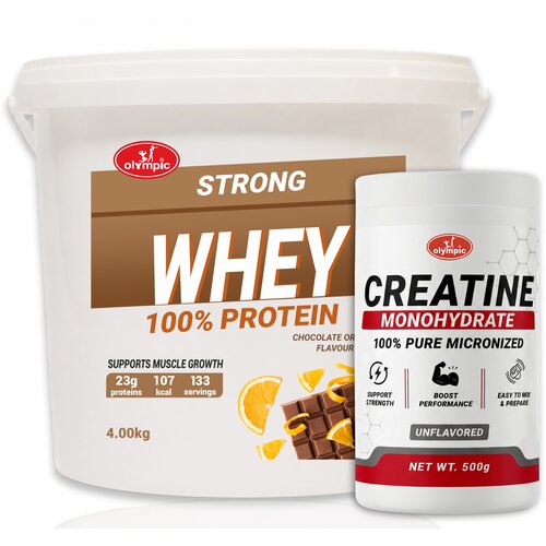 Olympic Strong 100% Whey Protein Čoko-Oranž 4kg + Creatine Monohydrate 500g Cene