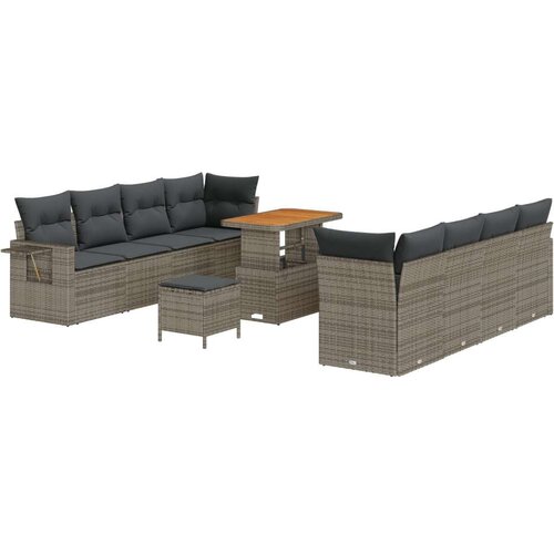  11-dijelni vrtni sofa set s jastučićima Siva Poly Ratan Akacija Vrtna garnitura - 3-dijelni vrtni blagovaonski set s jastučićim Cene