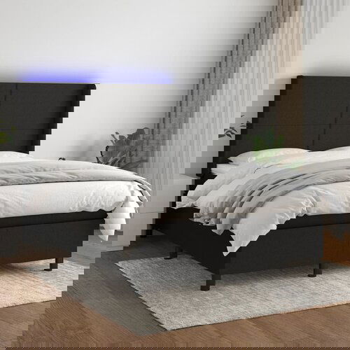 The Living Store Box spring postelja z vzmetnico LED črna 140x190 cm blago - Box Spring Postelja, (21503530) Slike