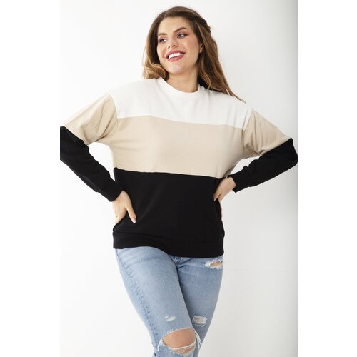 Şans Women's Plus Size Colorful Color Combination Sweatshirt Slike