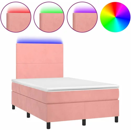 vidaXL Box spring postelja z vzmetnico LED roza 120x190 cm žamet, (21112223)