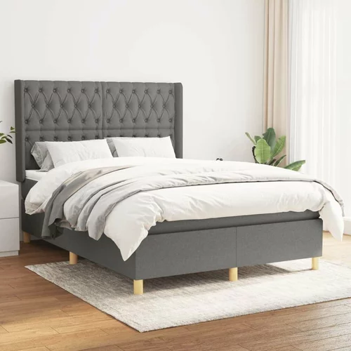  Box spring postelja z vzmetnico temno siva 140x200 cm blago, (20725554)