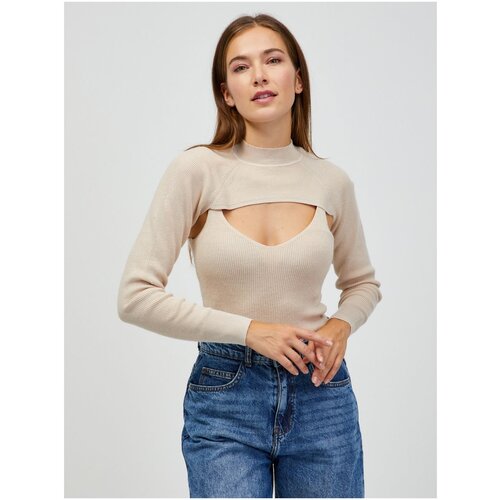 JDY Beige Ribbed Sweater with Neckpipes Sibba - Women Slike
