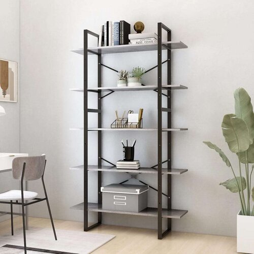 vidaXL ormarić za knjige s 5 razina boja betona 100x30x175 cm iverica Cene