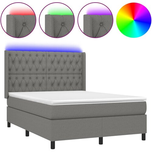  Krevet box spring s madracem LED tamnosivi 140x200 cm tkanina Slike