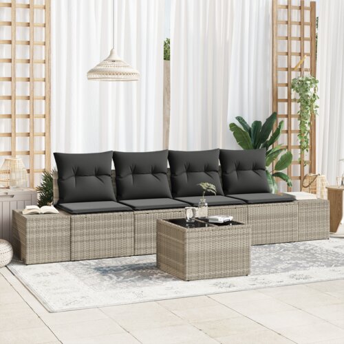 vidaXL 5-delni vrtni sofa set z blazinami svetlo siva poli ratan Cene